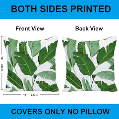 Pack of 4 Green Tropical Leaves Throw Pillow Cover Summer Palm Tree Leaf Outdoor Decorative Linen Square Cushion Cover with Hidden Zipper for Sofa Bed Couch Car Living Room Decor 18X18 Inch