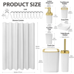 19 Pcs White Bathroom Accessories Sets with Shower Curtain, Specially Designed for Small Spaces