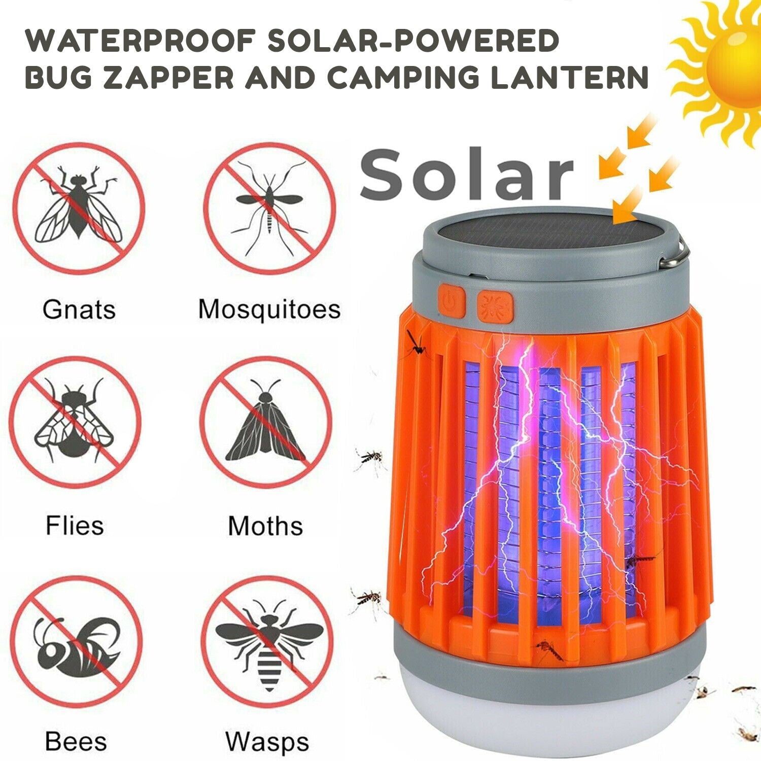 Waterproof Solar-Powered Bug Zapper and Camping Lantern