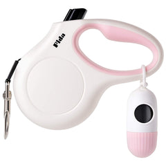 Retractable Dog Leash with Poop Bag Dispenser, 10 Ft Nylon Tape - Anti-Slip Handle, Tangle-Free, Reflective - for X-Small Dogs or Cats up to 18 lbs