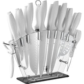 19-Piece White Kitchen Knife Set with Acrylic Block – German Stainless Steel, Chef & Steak Knives