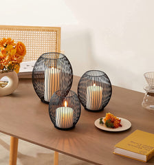 Outdoor Candle Holder Decor Set - Black Candle Holder - Candles Holders for Table Centerpiece - Hurricane Candles Holder for Pillar Candles Cage Candle Holders Black Wire Decorative