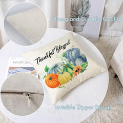 Fall Pillow Covers 16X16 Set of 4 Thanksgiving Autumn Decorative Pillow Covers Blue Fall Pumpkin Gnome Truck Cushion Covers Pillow Cases for Home Outdoor Couch Sofa Decorations (16 Inch)