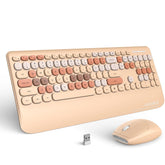 Wireless Keyboard and Mouse Combo, Milk Tea Color, 106-Key Quiet Keyboard, 2.4G USB