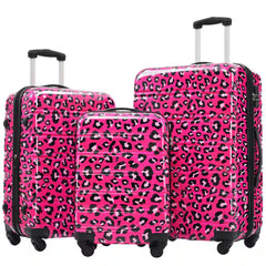 3-Piece Hot Pink Leopard Hardside Spinner Luggage Set with TSA Lock (20/24/28 In.)