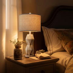 Farmhouse White Table Lamp Set of 2 for Living Room Bedroom 24.5" Rustic Resin Nightstand Bedside Lamps