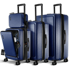 4 Piece Hardshell Exapandable Luggage Set, Spinner Luggage Suitcase Set, Navy Blue