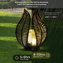 Waterproof Metal Palm Leaf Solar Lights for Outdoor Garden Decor, Black