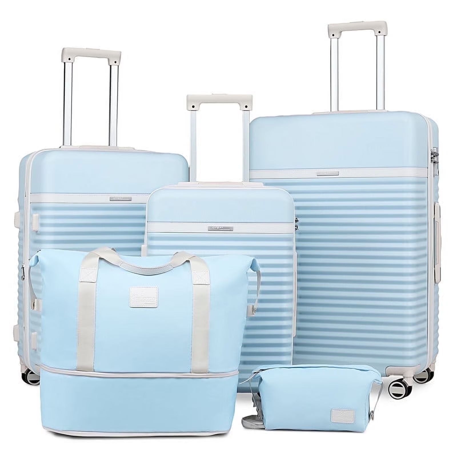 " ABS Hard Shell Expandable 5-Piece Luggage Set - 360° Spinner, 20"", 24"", 28"" Sizes - Blue"