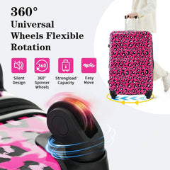 3-Piece Hot Pink Leopard Hard-shell Spinner Luggage Set with TSA Lock, Lightweight Rolling Suitcases, 20/24/28 Inch