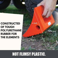Heavy Duty Wheel Chocks (2 Pack) - Durable, Non-Slip, Solid Rubber Wheel Chocks for Boat Trailers, RV, Truck, Camper - Perfect on All Surfaces and in All Weather - Orange…