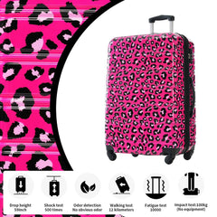 3-Piece Hot Pink Leopard Hard-shell Spinner Luggage Set with TSA Lock, Lightweight Rolling Suitcases, 20/24/28 Inch