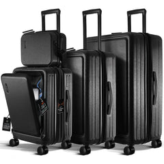 4 Piece Hardshell Exapandable Luggage Set, Spinner Luggage Suitcase Set, Black