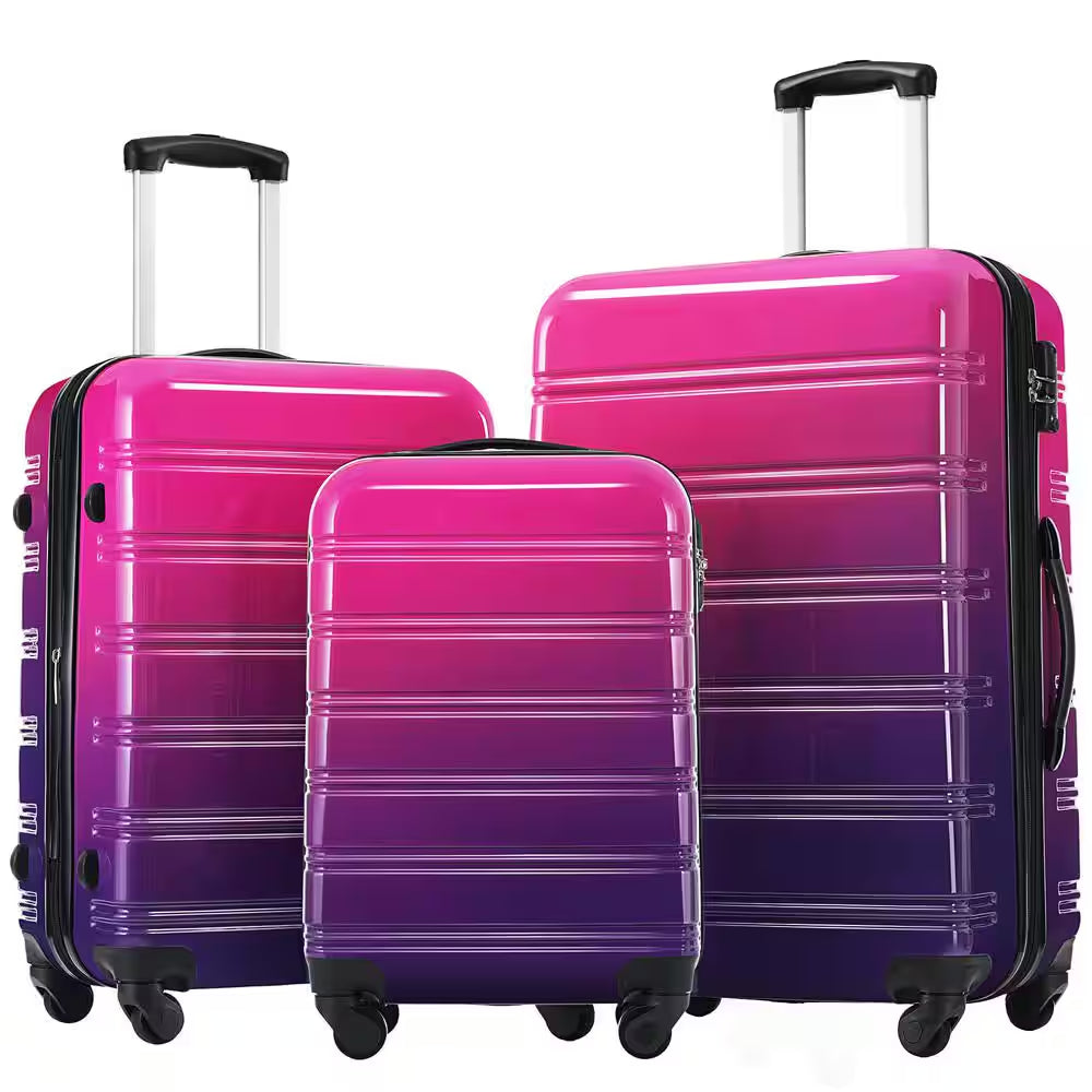 3-Piece Purple and Pink Gradient Hardside Spinner Luggage Set with TSA Lock (20/24/28 Inch)
