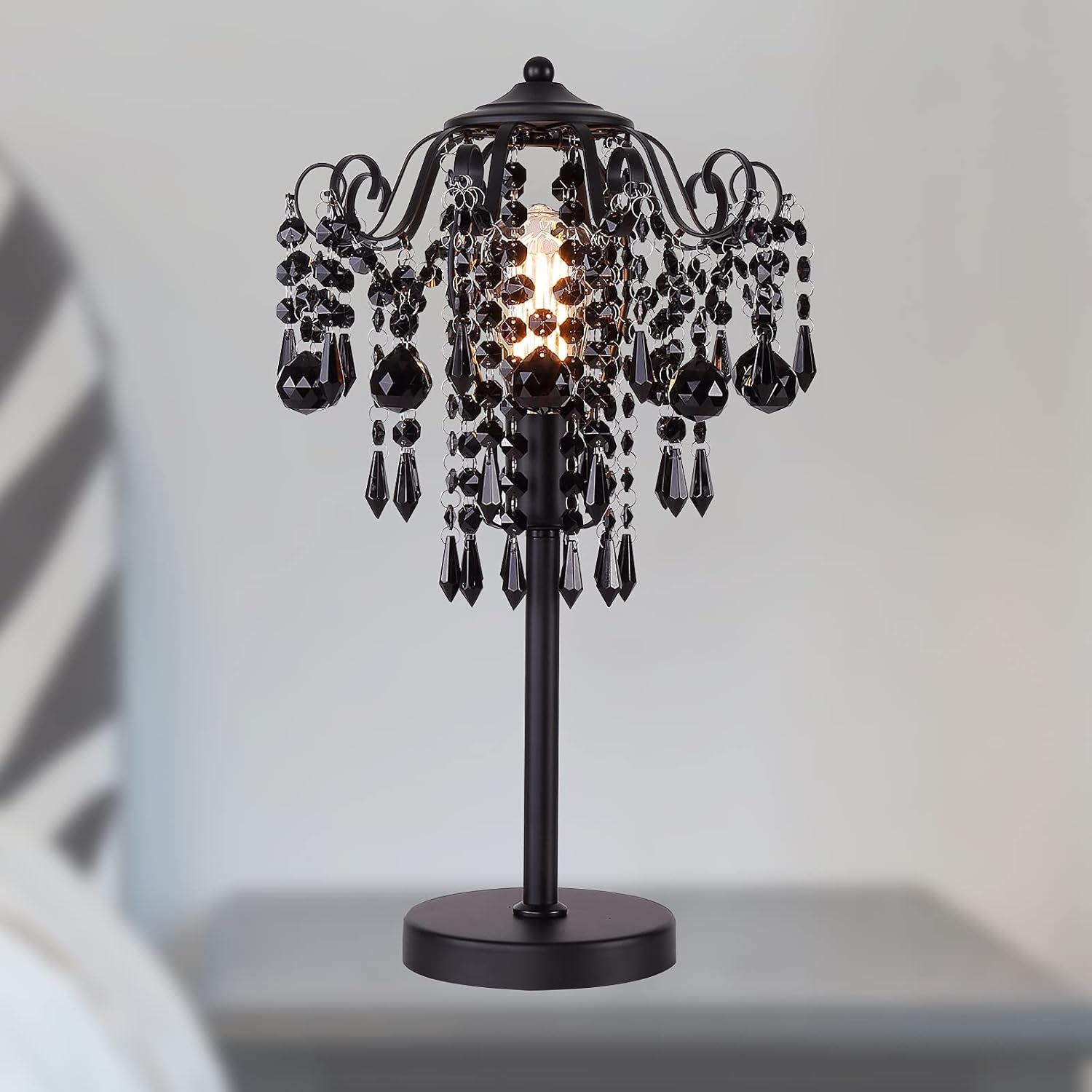 Small Black Crystal Bedside Table Lamp End Table Lamp Nightstand Lamp Desk Lamps for Bedroom Living Room H20.4'' W12 1-Light E26