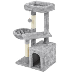 34-Inch Plush Cat Tree with Condo, Platform & Basket – Indoor Activity Tower for Kittens & Cats