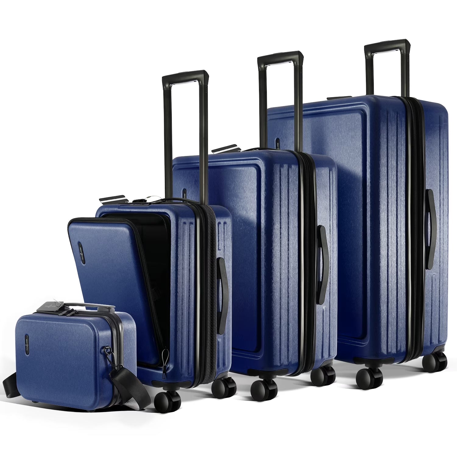 4 Piece Hardshell Exapandable Luggage Set, Spinner Luggage Suitcase Set, Navy Blue