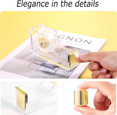 Gold Desk Accessories,Office Supplies Set Acrylic Stapler Set Staple Remover, Tape/Pen Holder, 2 Ballpoint Pen, Scissor, Binder/Paper Clips and 1000Pcs Staples.