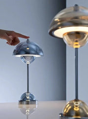 Modern Nordic Chrome Flowerpot Table Lamp – Dimmable, Portable Bedside Accent Light