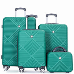 Luggage Sets 4 Piece Suitcase Set (14/20/24/28)Hardside Suitcase with Spinner Wheels Lightweight Carry on Luggage(Dark Green)