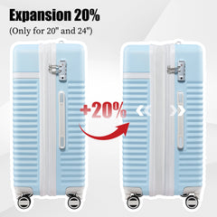" ABS Hard Shell Expandable 5-Piece Luggage Set - 360° Spinner, 20"", 24"", 28"" Sizes - Blue"