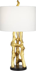 Organic Sculpture 29" Tall Modern Glam Luxury End Table Lamp Gold Finish Single Fabric White Shade Living Room Bedroom Bedside Nightstand House Office Home Reading Kitchen