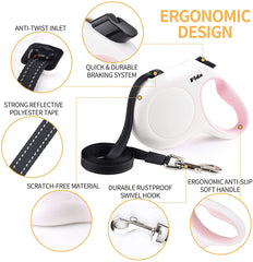 Retractable Dog Leash with Poop Bag Dispenser, 10 Ft Nylon Tape - Anti-Slip Handle, Tangle-Free, Reflective - for X-Small Dogs or Cats up to 18 lbs