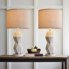 Farmhouse White Table Lamp Set of 2 for Living Room Bedroom 24.5" Rustic Resin Nightstand Bedside Lamps