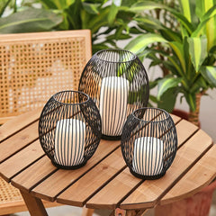 Outdoor Candle Holder Decor Set - Black Candle Holder - Candles Holders for Table Centerpiece - Hurricane Candles Holder for Pillar Candles Cage Candle Holders Black Wire Decorative