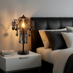 Small Black Crystal Table Lamp, 1-Light E26 Bedside Nightstand Lamp for Bedroom or Living Room
