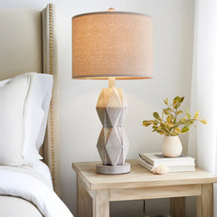 Farmhouse White Table Lamp Set of 2 for Living Room Bedroom 24.5" Rustic Resin Nightstand Bedside Lamps