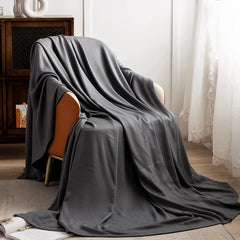 Cooling Blanket, 100% Rayon Derived from Bamboo, Cool Summer Blanket for Hot Sleepers, Soft Comfy Lightweight Blankets for All Seasons(Dark Gray, 79×91In)