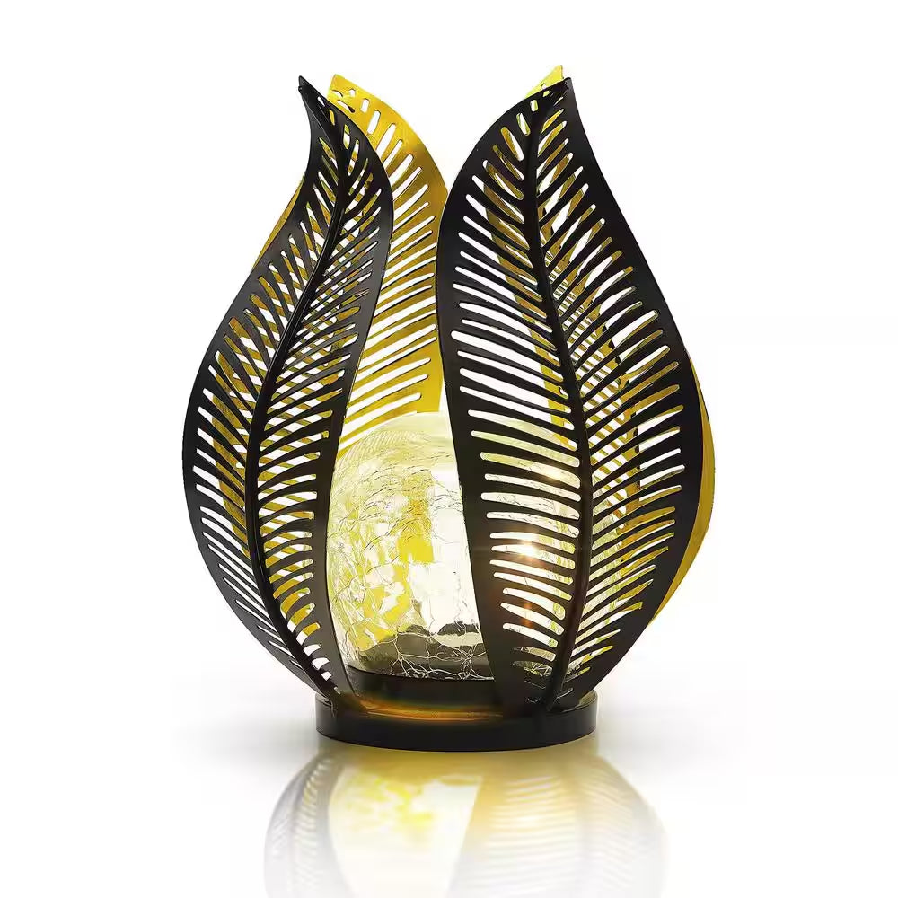 Waterproof Metal Palm Leaf Solar Lights for Outdoor Garden Decor, Black