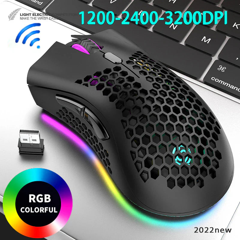 Ultralight Rechargeable Optical Cordless Gaming Mouse, RGB Backlit - 2.4G Wireless, Ergonomic - for PC & Mac
