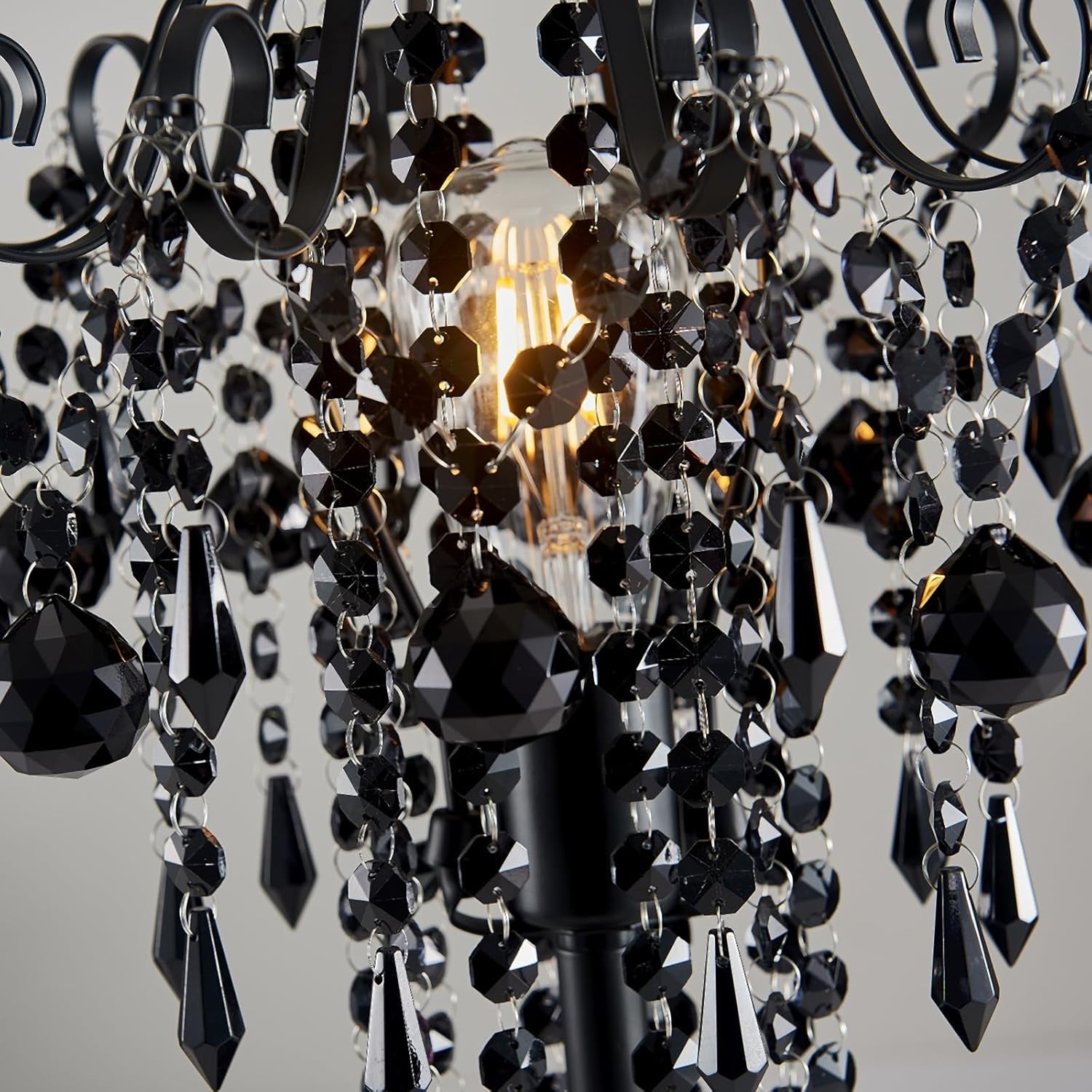 Small Black Crystal Table Lamp, 1-Light E26 Bedside Nightstand Lamp for Bedroom or Living Room