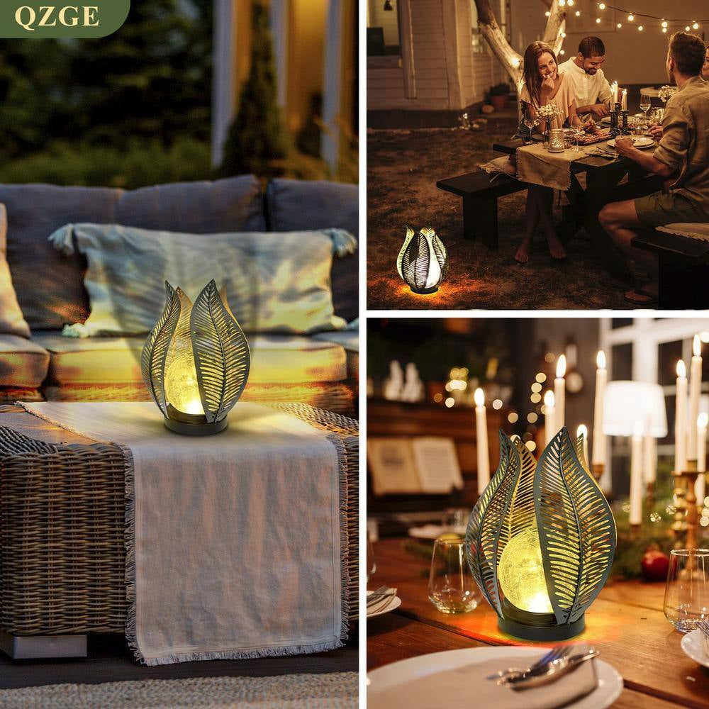 Waterproof Metal Palm Leaf Solar Lights for Outdoor Garden Decor, Black