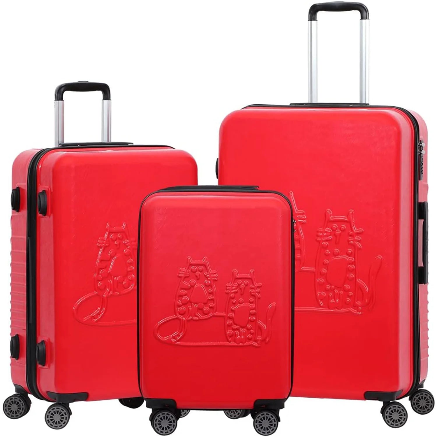 Biggdesign Cats Hardshell Spinner Luggage Set, Red, 3 Pcs