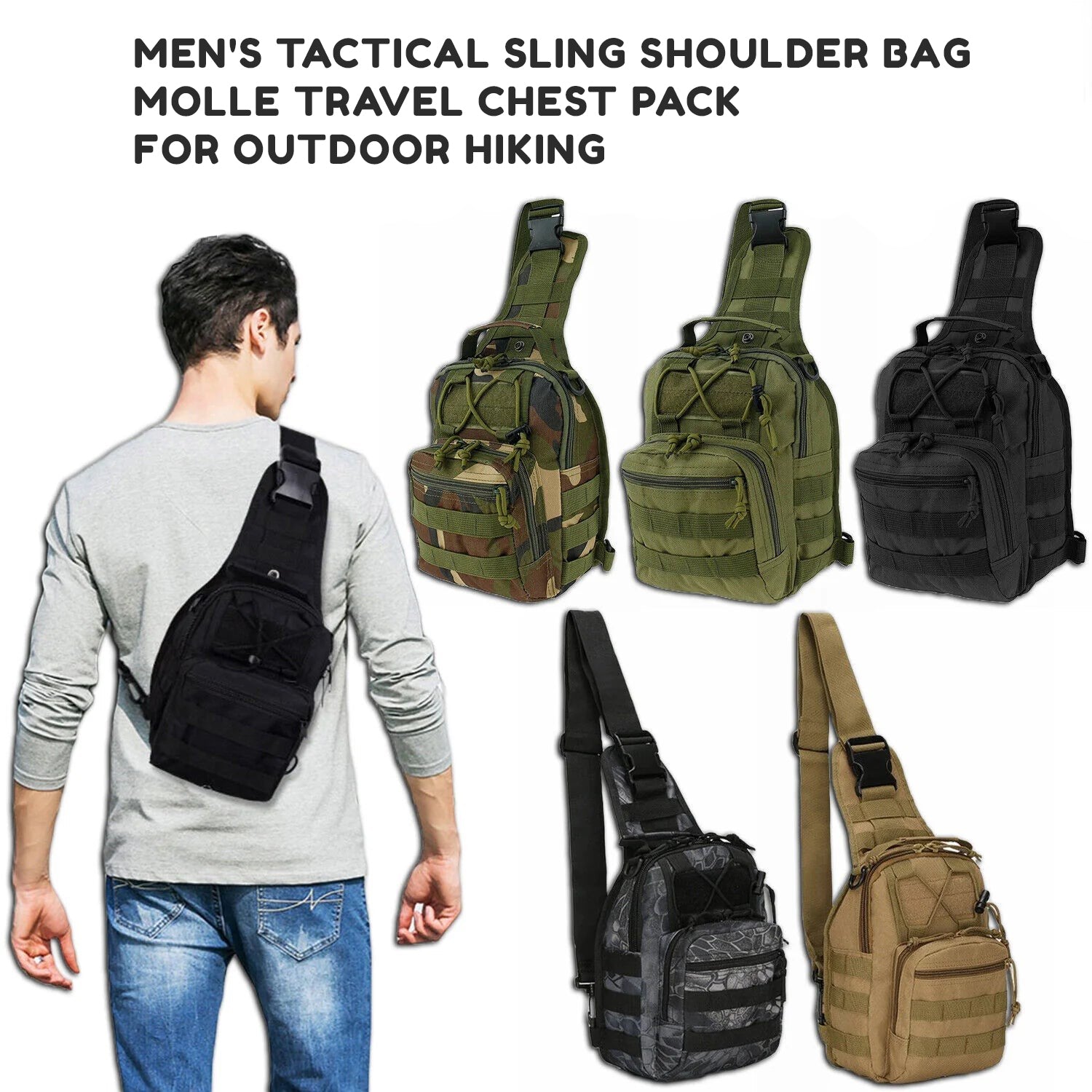 Men's Tactical Sling Shoulder Bag - Molle Travel Chest Pack for Outdoor Hiking