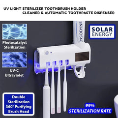 UV Light Sterilizer Toothbrush Holder Cleaner & Automatic Toothpaste Dispenser