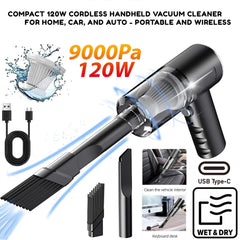 Compact 120W Cordless Handheld Vacuum Cleaner for Home, Car, and Auto - Portable and Wireless