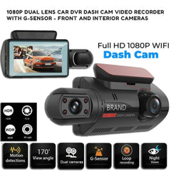 1080P Dual Lens Car DVR Dash Cam Video Recorder with G-Sensor - Front and Interior Cameras