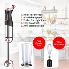 Immersion Hand Blender 500W Electric Hand Mixer Whisk with 2 Mixing Speeds 304 Titanium Steel Blades