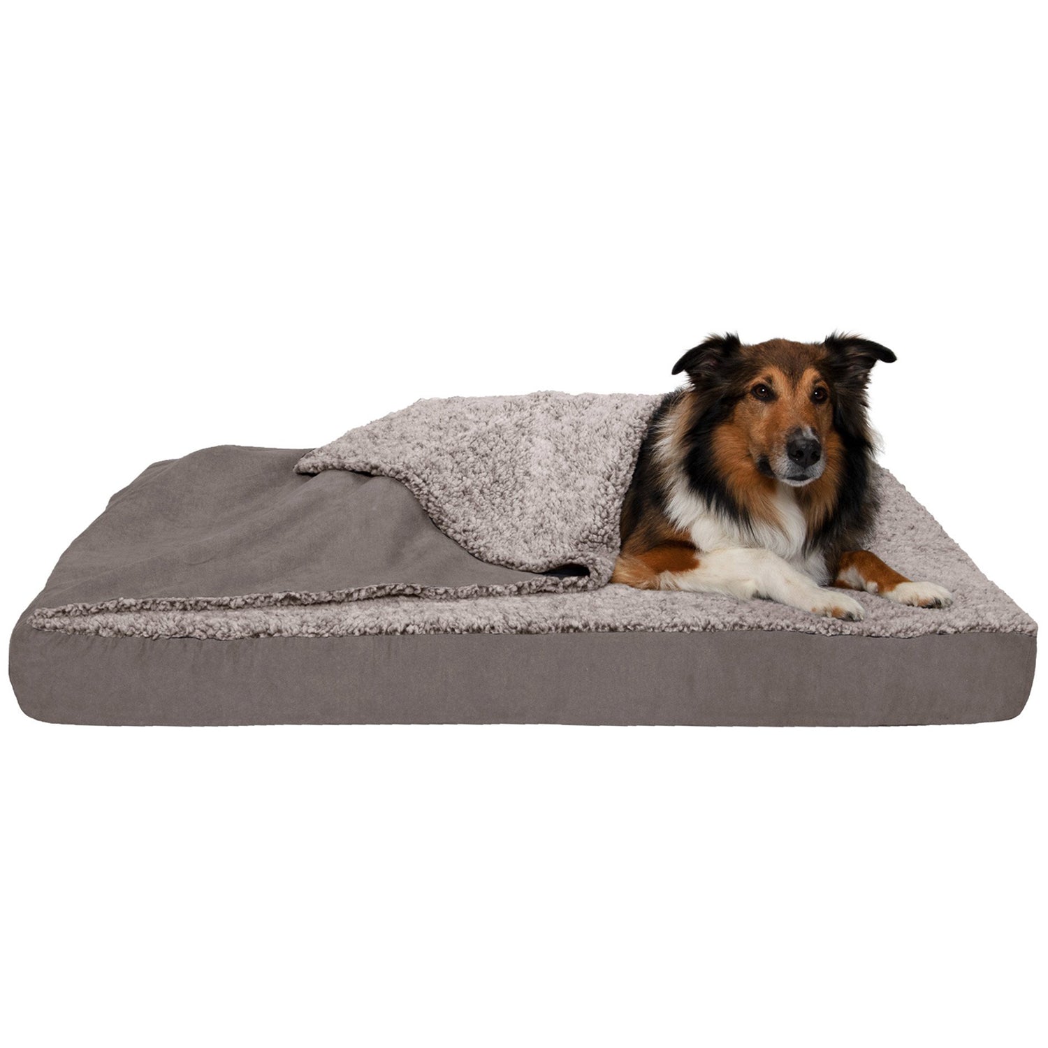 Large Dog Cooling Gel Bed with Removable Washable Cover - Supports Dogs up to 95 lbs - Berber & Suede Blanket Top Mattress - Gray, Jumbo/XL