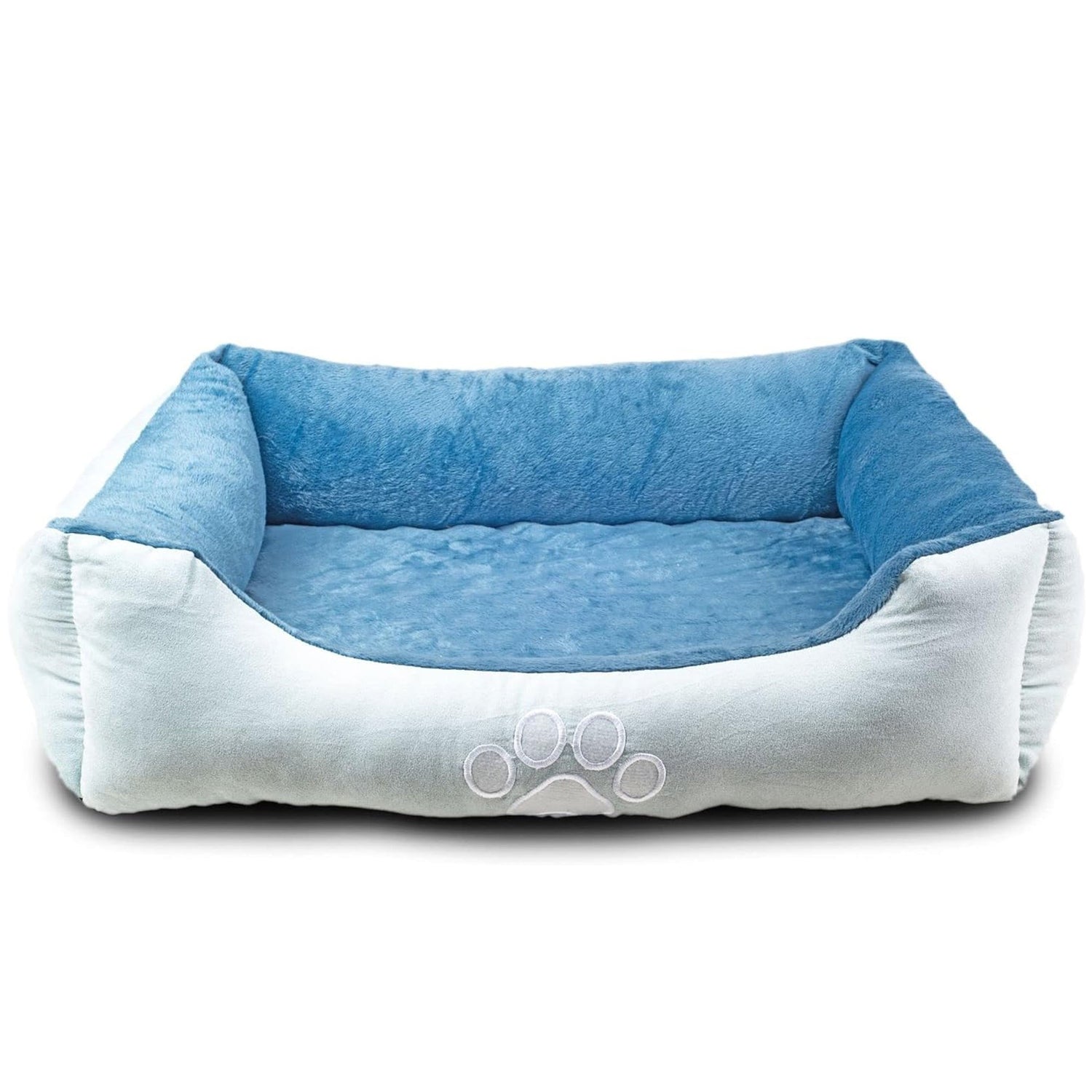 Orthopedic Rectangle Bolster Pet Bed - Medium 25x21 Inches, Blue with Orthopedic Insert