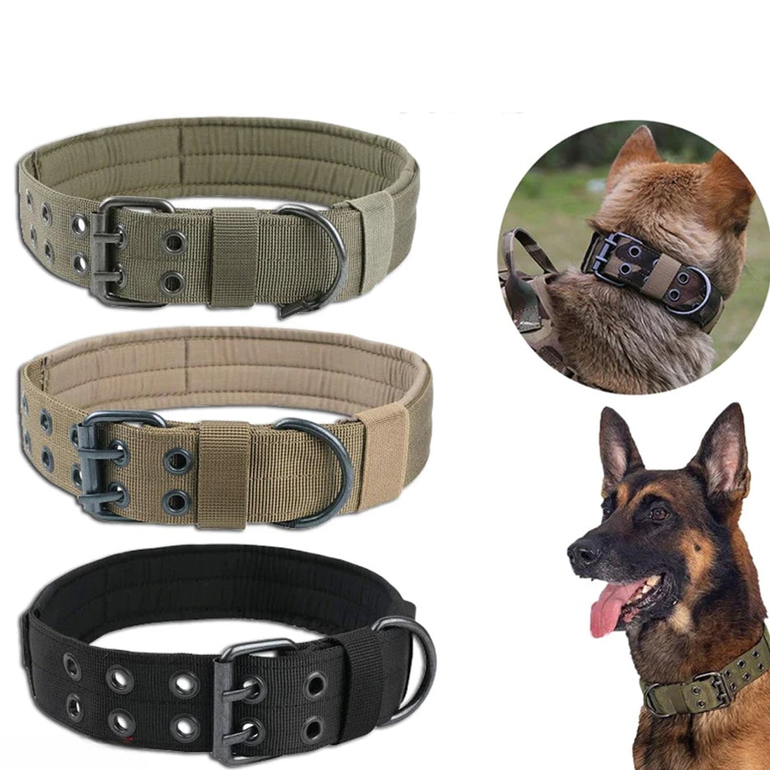 2" Wide Tactical Heavy Duty Nylon Large Dog Collar with Metal Buckle - K9 Military Style