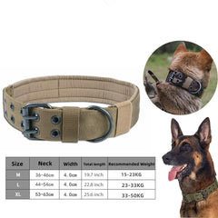 2" Wide Tactical Heavy Duty Nylon Large Dog Collar with Metal Buckle - K9 Military Style