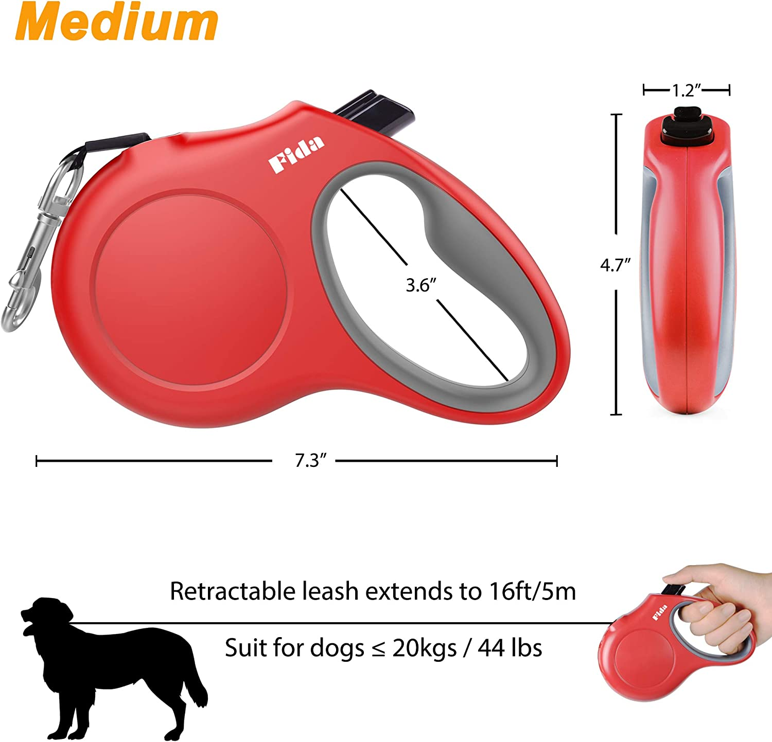 Retractable Dog Leash with Poop Bag Dispenser, 10 Ft Nylon Tape - Anti-Slip Handle, Tangle-Free, Reflective - for X-Small Dogs or Cats up to 18 lbs