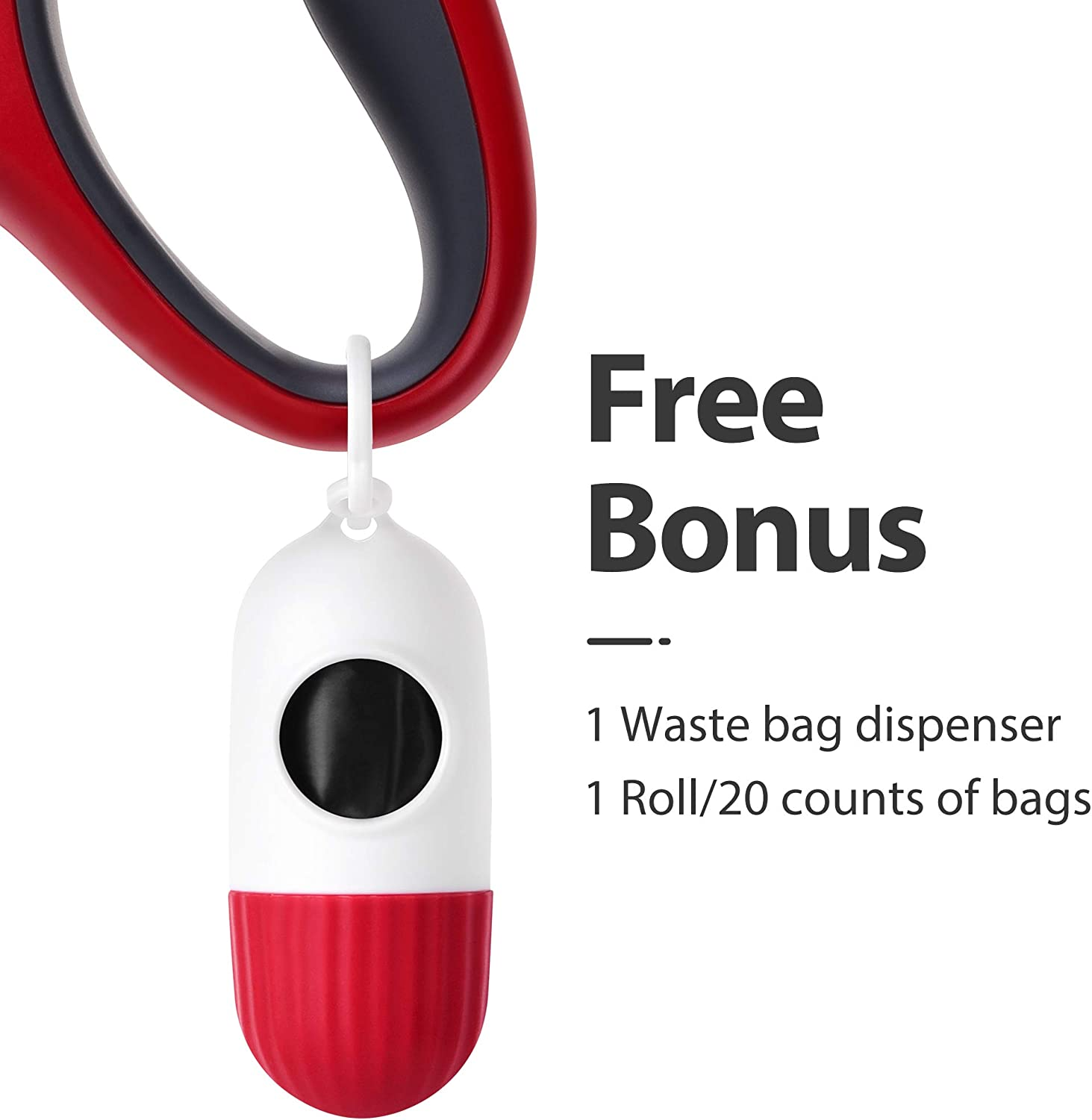 Retractable Dog Leash with Poop Bag Dispenser, 10 Ft Nylon Tape - Anti-Slip Handle, Tangle-Free, Reflective - for X-Small Dogs or Cats up to 18 lbs