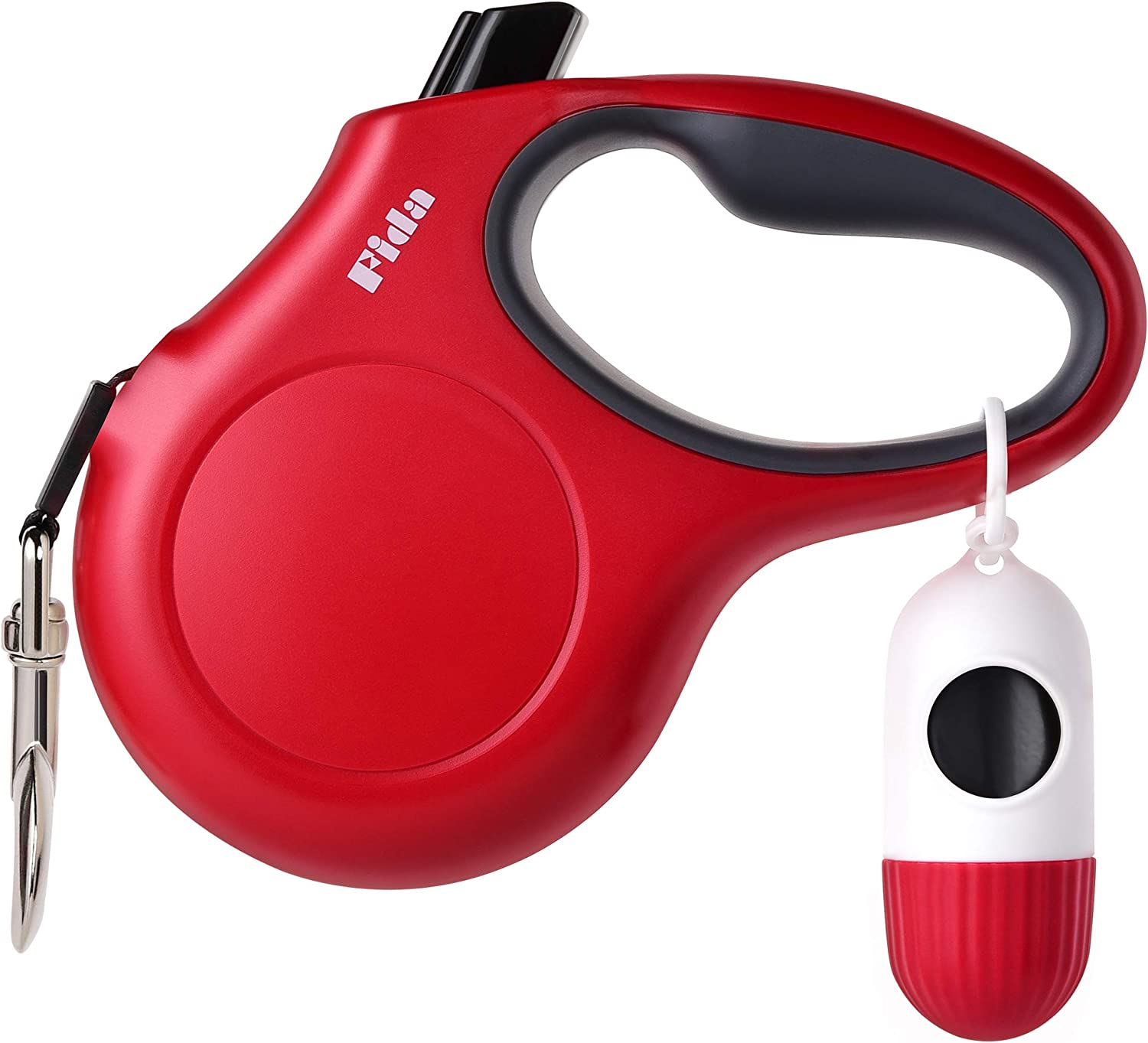 Retractable Dog Leash with Poop Bag Dispenser, 10 Ft Nylon Tape - Anti-Slip Handle, Tangle-Free, Reflective - for X-Small Dogs or Cats up to 18 lbs
