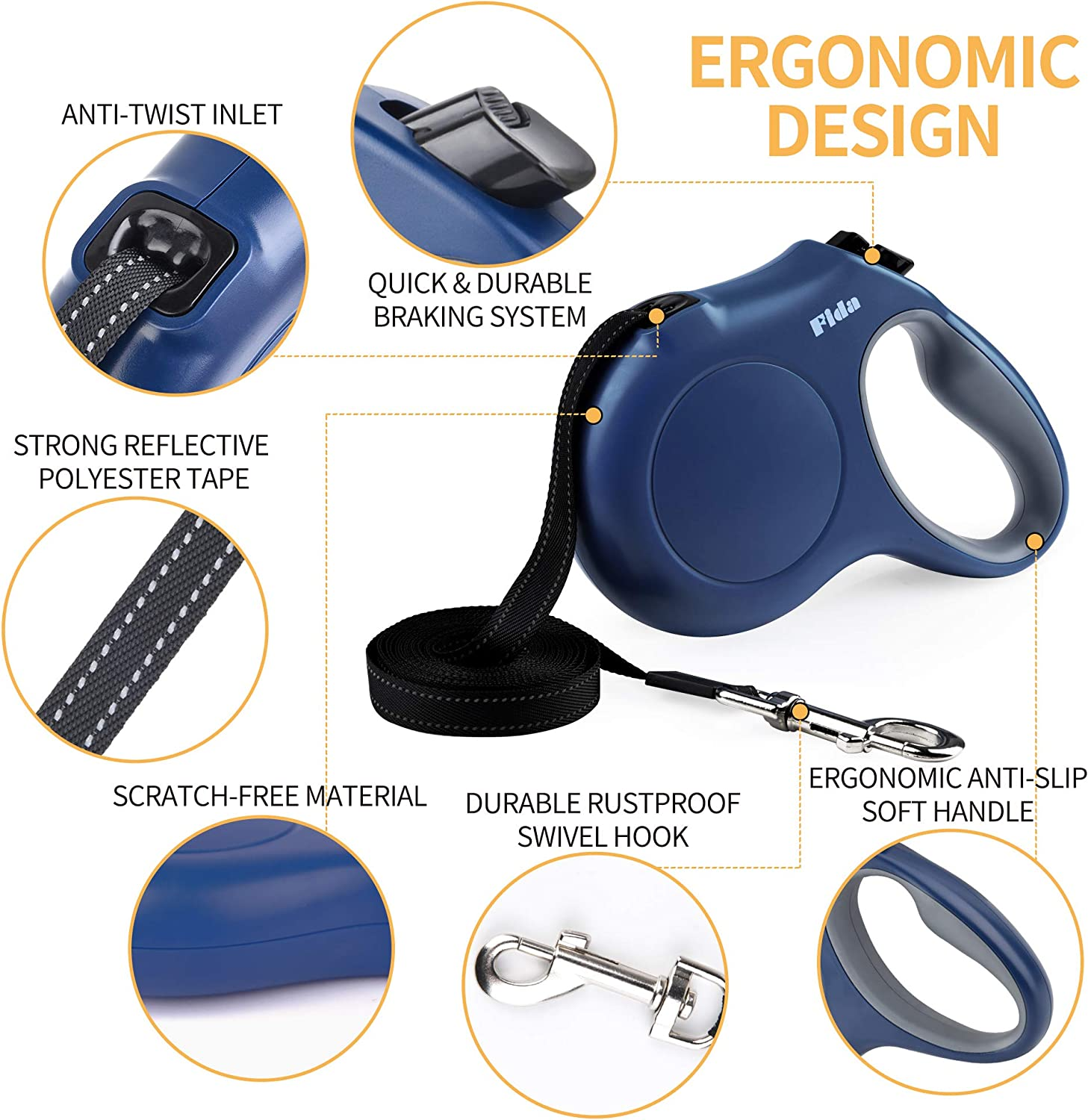 Retractable Dog Leash with Poop Bag Dispenser, 10 Ft Nylon Tape - Anti-Slip Handle, Tangle-Free, Reflective - for X-Small Dogs or Cats up to 18 lbs